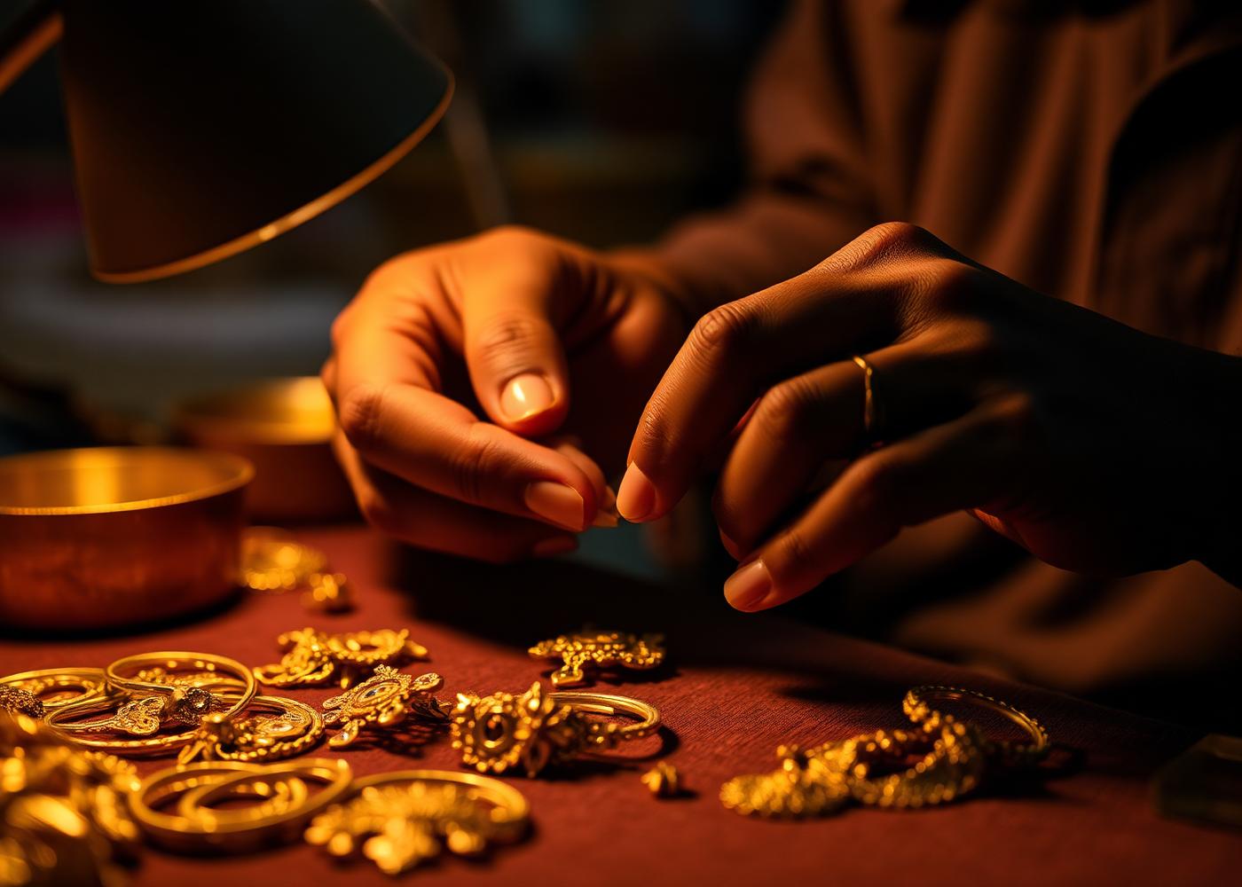 Artisan goldsmith hand-setting gemstones in Mumbai workshop